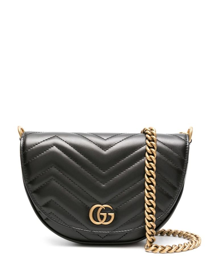 Gucci Mini GG Marmont Crossbody Bag - Farfetch Luxury Gucci Shoulder Bag With Logo Strap, Black Gucci Crossbody Bag, Gucci Crossbody Bag Marmont, Black Gucci Shoulder Bag With Branded Hardware, Mini Cross Body Bag, Gucci Gg Marmont Mini, Double G Logo, Gg Marmont Mini, Gucci Mini