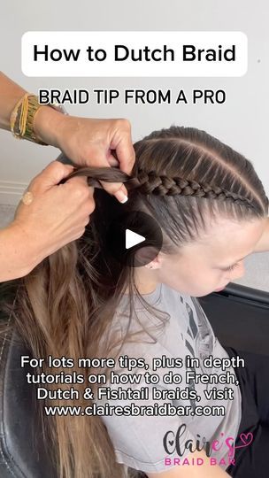 52K views · 1.5K reactions | PART 2 - How to make sure you don’t get baggy Dutch Braids. Hope you find this tip helpful 🩷 SAVE so you can access in your own time 🩷
For more tips and hair hacks check out our in depth ONLINE BRAID TUTORIALS teaching EVERYTHING you need to know to be able to French, Dutch and Fishtail Braid at www.clairesbraidbar.com/online-tutorial
With thanks to my lovely model Sophie 🩷
.
.
 #schoolhairstyles #trenzastyle #schoolhair #dutchbraids #dutchbraid #braidtutorial #tranças #hairhack #hairstylesforgirls #peinados #hairtutorial #hairreels #easyhairstyles #hairvideo #girlshairstyles #nagô #braidsforgirls #braidsofinstagram #hairideas #hairtutorial #hairtutorials #braidstyles #braidedhairstyles #penteados #peinadosparaniñas #trenza | Claire Kent - Claire’s Braid Bar Backwards French Braid, Duch Braids Vs French Braids, How To Dutch Braid, Dutch Braided Hairstyles, 2 Dutch Braids, 2 French Braids, Dutch French Braid, French Braid Tutorial, Double Dutch Braids