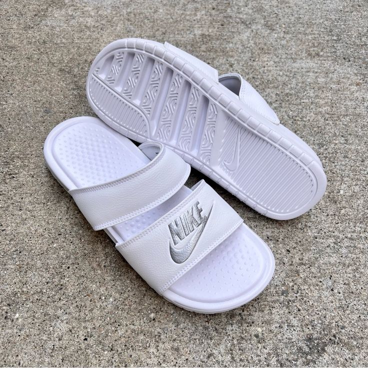 Women Nike Benassi " Jdi " Just Do It White / Metallic Silver Women's Us Size 10 Condition: Brand New - Without Box *Satisfaction Is 100% Guaranteed* Additional Notes: Guaranteed To Be 100% Authentic Nike Merchandise (Purchased From An Authorized Nike Retailer) Sandal Slide Sandals Color Straps Strap Two 2 Comfortable Whites Silvers Flip Flops Wmn Woman Women's Sz10 Size10 Nike White Slide Sandals, Sporty White Sandals With Removable Insole, Comfortable White Slides With Rubber Sole, White Non-slip Slip-on Sandals, Non-slip White Slip-on Sandals, White Sporty Slides For Beach, Comfortable White Slides With Cushioned Footbed, Nike White Sandals For Spring, White Sports Sandals With Cushioned Footbed