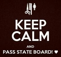 a poster with the words keep calm and pass state board in white on a black background