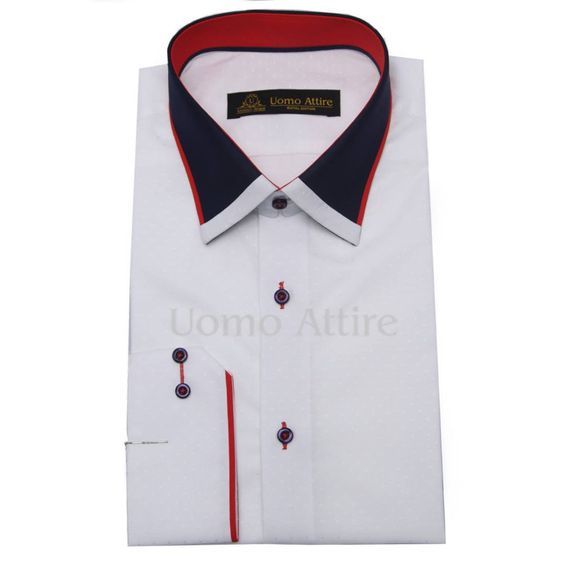 Description Summer is all about heat, add some cool breeze in this season with this textured cotton Shirt with contrast buttonhole, piping & collar. Semi-formal White Shirt With Striped Collar, White Cotton Dress Shirt With Striped Collar, Cotton Dress Shirt With Casual Collar For Semi-formal Occasions, Fitted Cotton Shirt With Contrast Collar, White Shirt With Striped Collar For Business Casual, White Business Casual Shirt With Striped Collar, Formal Cotton Shirt With Striped Collar, Cotton Shirt With Contrast Collar Long Sleeve, Cotton Shirt With Contrast Collar And Long Sleeves