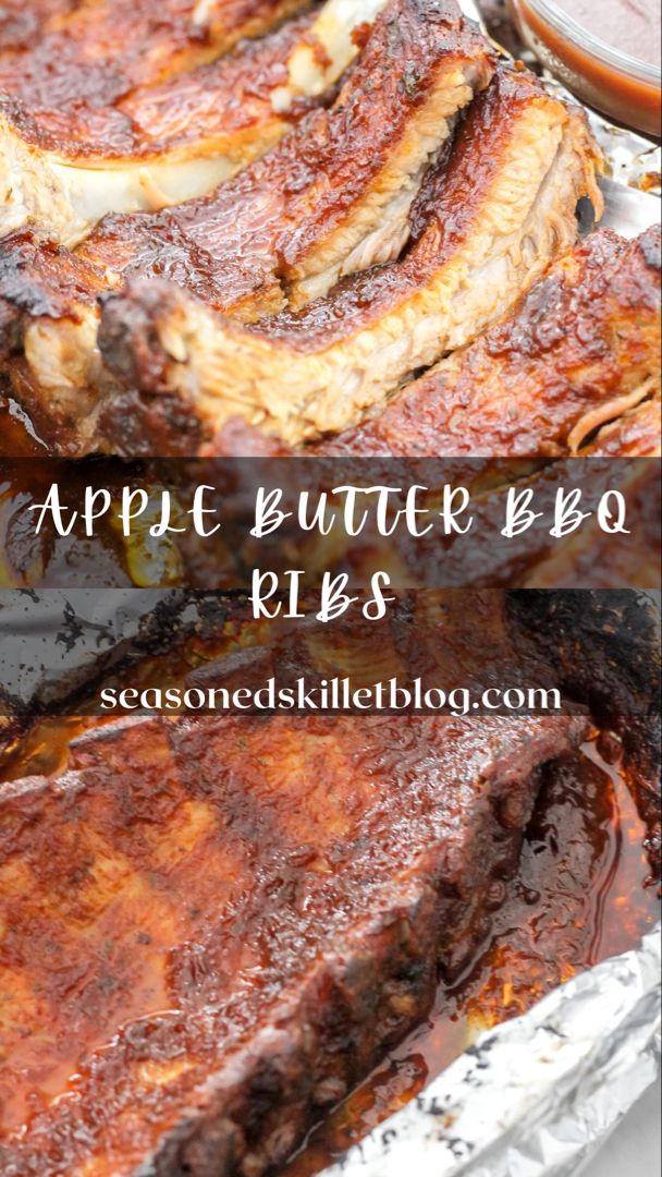 The Best Apple Butter BBQ Ribs, these ribs are based with a delicious dry rub blend, slow cooked to perfection until fall off the bone tender, and slathered with an irresistible homemade Apple Butter BBQ sauce. It’s easy, delicious and the perfect addition to the dinner table as apart of a main or entree dish. Apple Butter Ribs, Apple Bourbon Sauce, Montana's Apple Butter Bbq Sauce, Apple Ribs, Apple Butter Bbq Sauce Recipe, Apple Butter Barbecue Sauce Recipe, Apple Butter Bbq Sauce, Ribs In Oven No Bbq Sauce, Apple Bbq Sauce Recipe