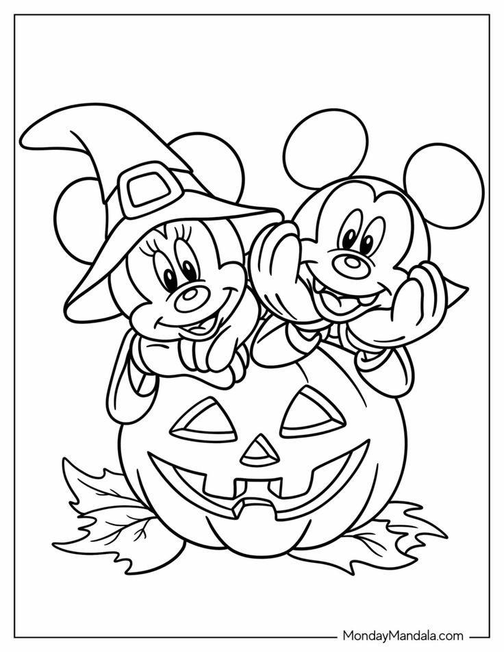 mickey and minnie pumpkin coloring pages for kids to color on the halloween day, as well as