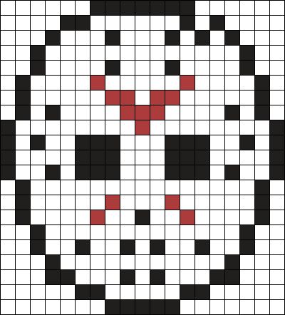 a cross stitch pattern in black and white with red dots on the bottom half of it