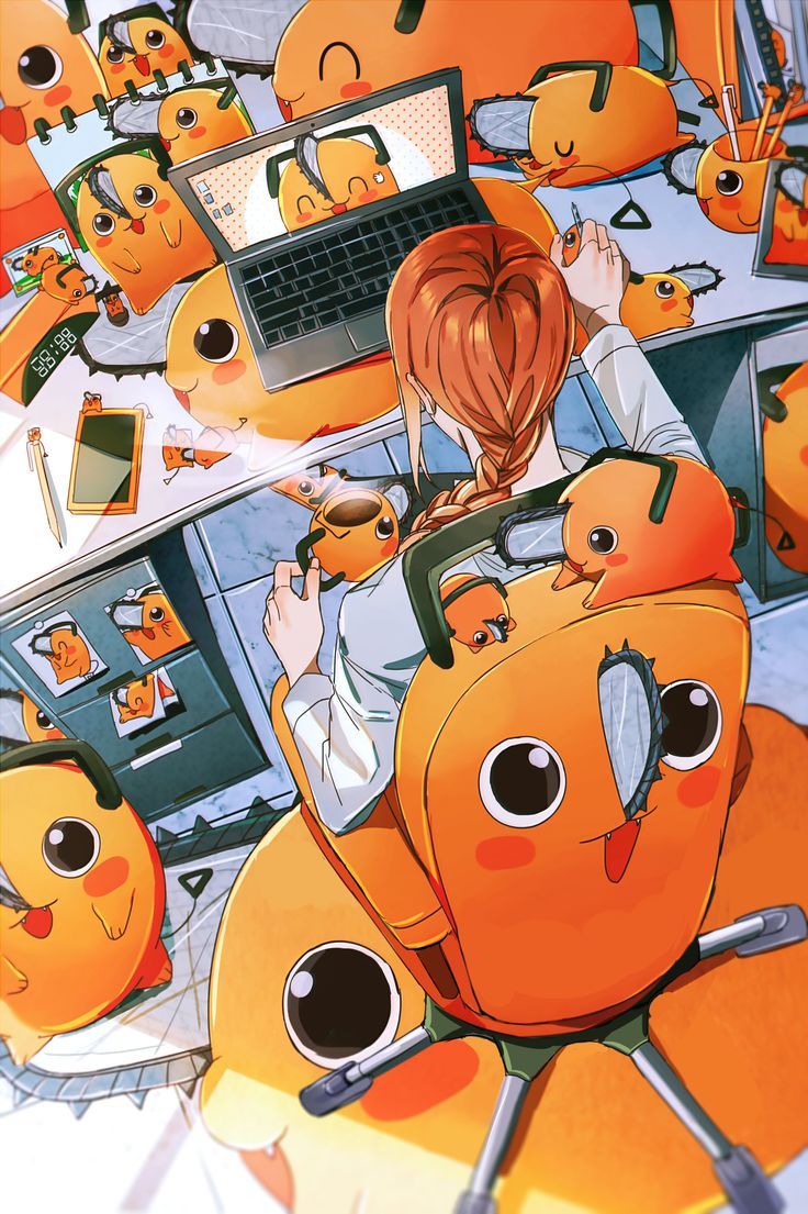 an illustration of a woman sitting in front of a laptop computer surrounded by orange emoticions