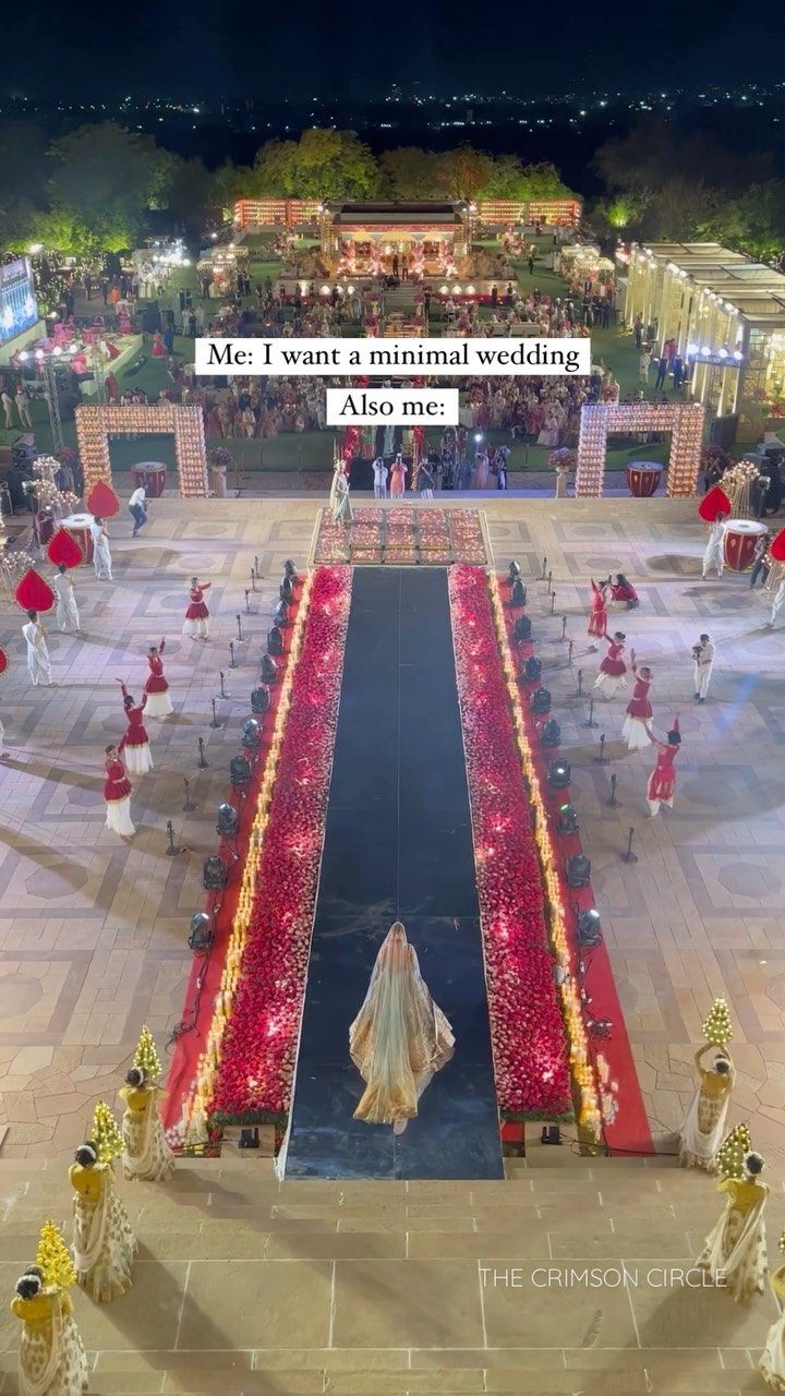 an aerial view of a wedding ceremony at night