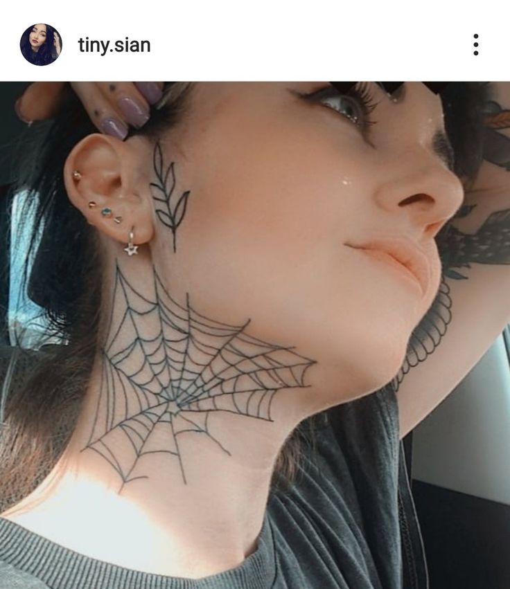 Spiderweb cobweb neck tattoo face tattoo women Face Neck Tattoo, Lotus Flower Tattoo Behind Ear, Kneck Tattoos, Flower Tattoo Behind Ear, Neck Tattoo Women, Spiderweb Tattoo, Face Tattoos For Women, Spider Web Tattoo, Tattoo Behind Ear