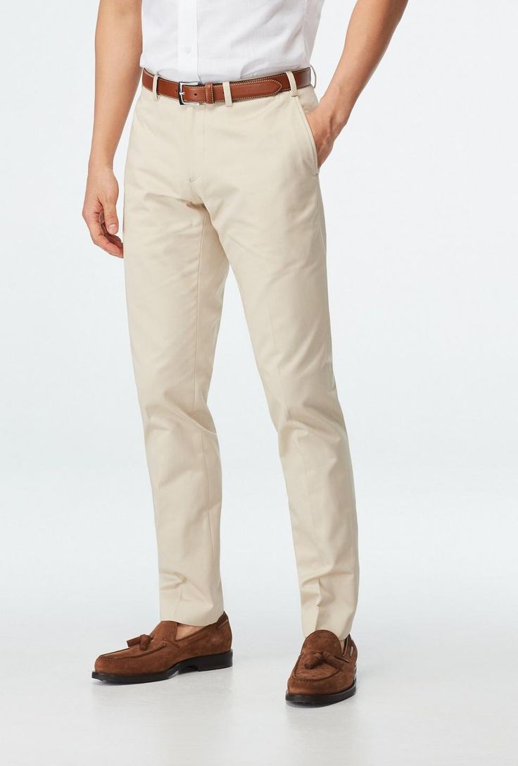 Custom Pants Made For You - Halton Sand Chino | INDOCHINO Ankle-length Chino Cotton Twill Chinos For Work, Ankle-length Chinos For Workwear, Elegant Chinos In Chino Cotton Twill For Business Casual, Elegant Chino Cotton Twill Chinos For Business Casual, Elegant Chinos For Business Casual, Slim Fit Straight Leg Solid Chinos, Slim Fit Straight Leg Chinos, Solid Color Slim Fit Straight Leg Chinos, Slim Fit Cotton Chinos With 5-inch Inseam