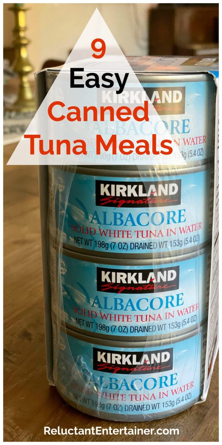 four canned tuna meals stacked on top of each other