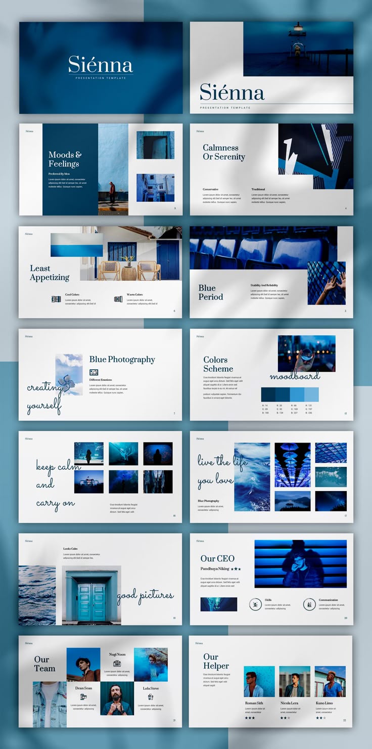 the blue and white presentation slideshow is displayed on top of each other, with an image