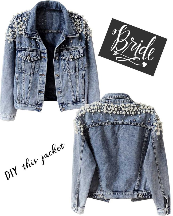 Pearl denim jacket, wedding stencils, bride patches Wedding Denim Jacket Bride Diy, Diy Bride Jean Jacket, Denim Jacket Pearls Diy, Bride Denim Jacket Diy, Bridal Denim Jacket Diy, Diy Pearl Denim Jacket, Bling Denim Jacket Diy, Diy Sleeves, Denim Jacket Wedding