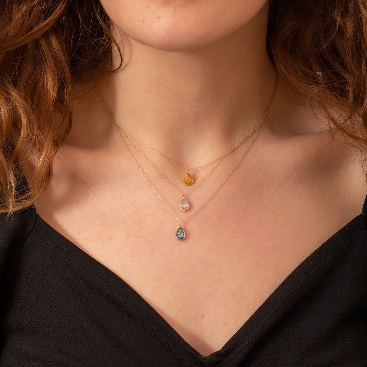 "14K Real Gold Teardrop Birthstone Necklace, Pear Shaped Cubic Zirconia Dainty Necklace for Women, Everyday Necklace, Perfect Bridesmaid Gift 📘 D E T A I L S * Solid Gold (real gold, no gold-filled or no gold plated material) * Karat: 14K (585) * Gold color: Yellow * Height of teardrop: 9.50 mm * Width of teardrop: 6.0 mm * Available chain thickness: 0.72 mm Measurements may vary slightly due to handwork. ┈ C H A I N L E N G T H O P T I O N S * 14\" choker size (No adjustable option) * 14-16\" Diamond Drop Necklace With Gemstone, Pear-shaped Cubic Zirconia Gemstone Necklace, Fine Jewelry Cubic Zirconia Teardrop Necklace, Fine Jewelry Gemstone Drop Necklaces, Fine Jewelry Drop Gemstone Necklaces, Teardrop Cubic Zirconia Necklace Fine Jewelry, Drop Gemstone Necklace With Cubic Zirconia, Fine Jewelry Drop Gemstone Necklace, Diamond Teardrop Pendant Necklace With Gemstone