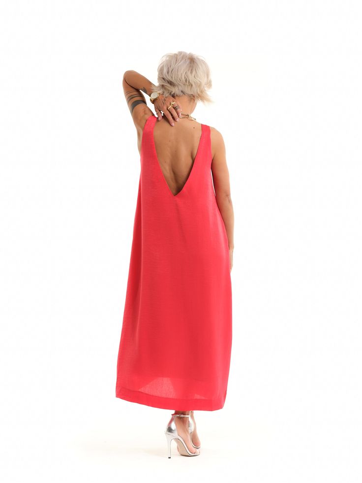 Reinvigorate your style with our red maxi dress. Cut from a flowy fabric, it follows your movement, creating a chic look that can be worn up or down depending on the occasion. Style it with your favorite heels and bold accessories. FEATURES:A low-back lined red maxi dress.100% Handmade. SIZE & FIT: Fit: A relaxed fit with room to moveModel is wearing size Small or S/M View our SIZE CHART before ordering MATERIALS & CARE: Content: Viscose, Polyester, Cotton Care: Machine wash on cold (30ºC) with a mild detergent. SHIPPING: Made to order, processing time is 15 working days This item will be shipped via DHL Red Flowy Summer Maxi Dress, Flowy Red Summer Maxi Dress, Red Summer Maxi Dress For Evening, Summer Evening Red Maxi Dress, Red Summer Evening Maxi Dress, Elegant Red Maxi Dress For Vacation, Red Flowy Midi Dress For Beach, Casual Red Maxi Dress For Evening, Casual Red Evening Maxi Dress