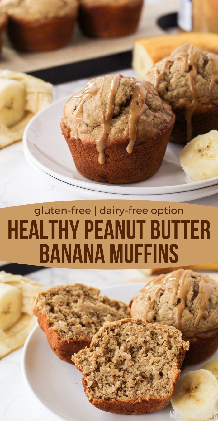 Muffins on a plate, with one cut open. Healthy Peanut Butter Banana Muffins, Peanut Butter Muffins, Healthy Banana Muffins, Peanut Butter Banana Muffins, Gluten Free Banana, Healthy Banana, Healthy Peanut Butter, Gluten Free Muffins, Banana Healthy