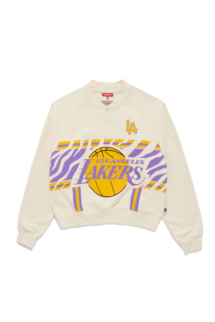 Lakers Fleece Pullover Melody Ehsani Lakers Outfit, Melody Ehsani, Female Leaders, Nba Fashion, Raglan Pullover, Vintage Jerseys, Women Leaders, Fleece Shorts, Mitchell & Ness