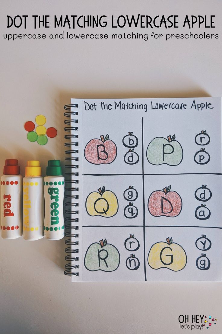 an apple themed dot the matching lowercase and lowercase alphabet game with crayons