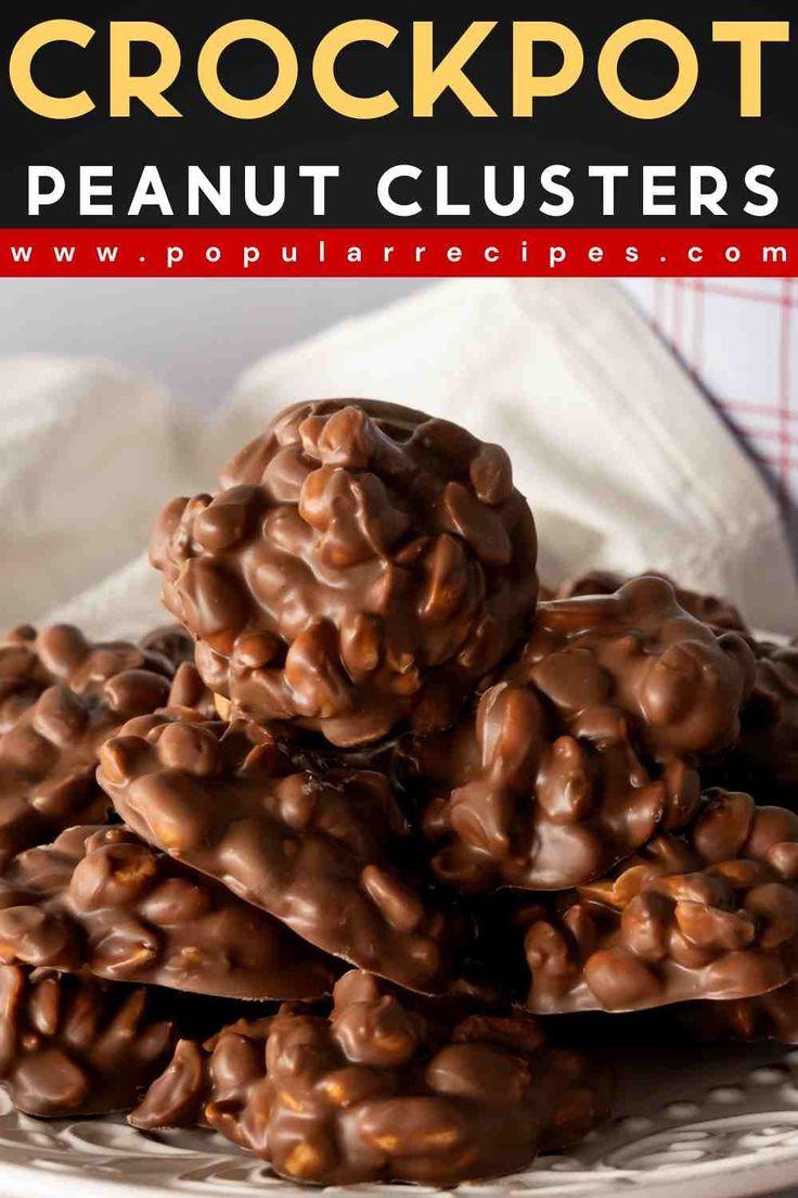 These delicious Crockpot Chocolate Peanut Clusters combine the sweet taste of chocolate with the salty flavor of peanuts. Peanut Clusters in a Crockpot are easy to make and a delicious and fun Christmas candy treat! Peanut Clusters Recipe, Peanut Clusters In Crockpot, Clusters Recipe, Chocolate Peanut Clusters, Vegan Chocolate Truffles, Peanut Chocolate, Chocolate Clusters, Vegan Slow Cooker Recipes, Vegan Chocolate Recipes