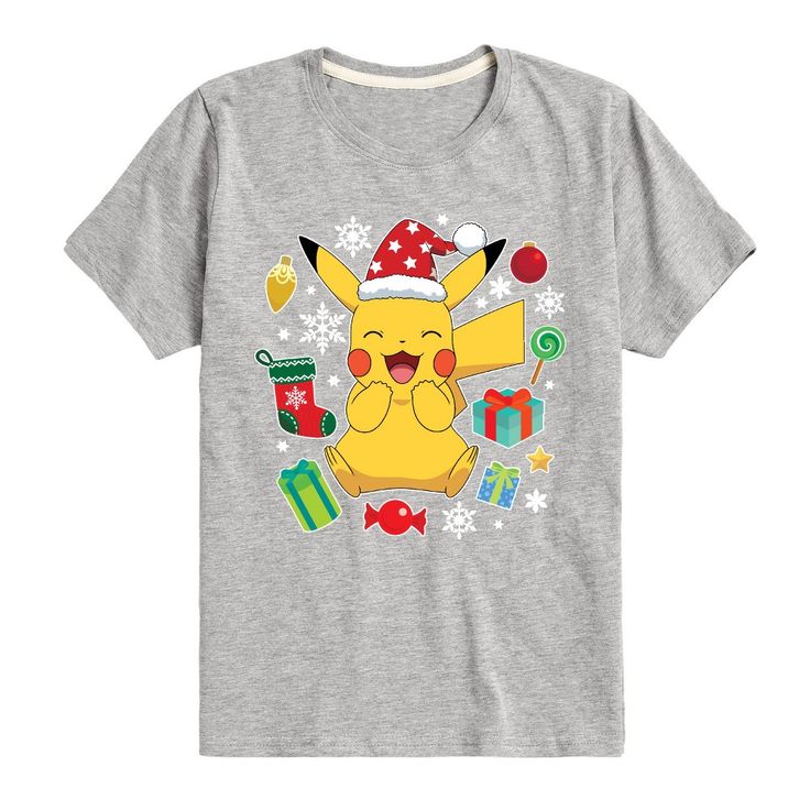 Pokémon - Pika Presents - Youth Short Sleeve Graphic T-Shirt - Celebrate the essence of Pokemon's Pokémon with officially licensed apparel featuring unique designs crafted exclusively by Hybrid Apparel. Each piece brings beloved characters, iconic imagery, and memorable moments to life, offering Pokémon fans a one-of-a-kind way to showcase their passion. Pikachu Christmas, Pokemon Pikachu, Kids Clothes Boys, Top Graphic Tees, Boys Long Sleeve, Memorable Moments, Big Boys, Christmas Presents, Tee Shop