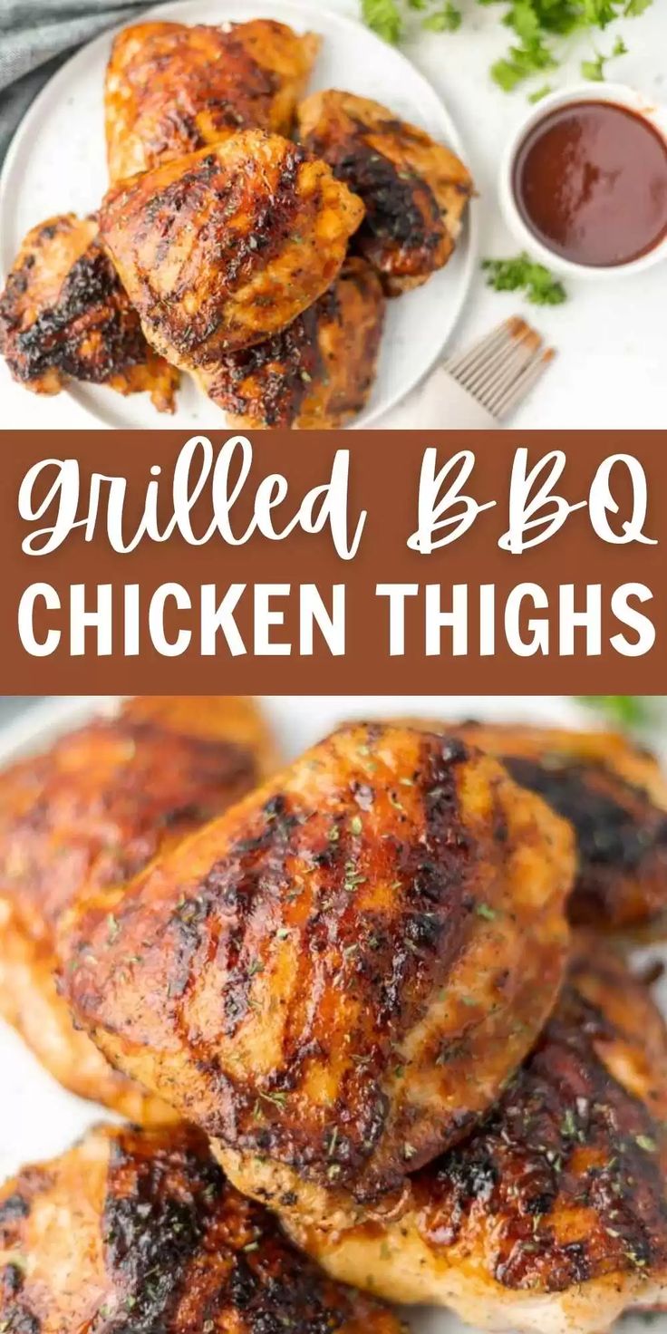 grilled bbq chicken thighs on a white plate