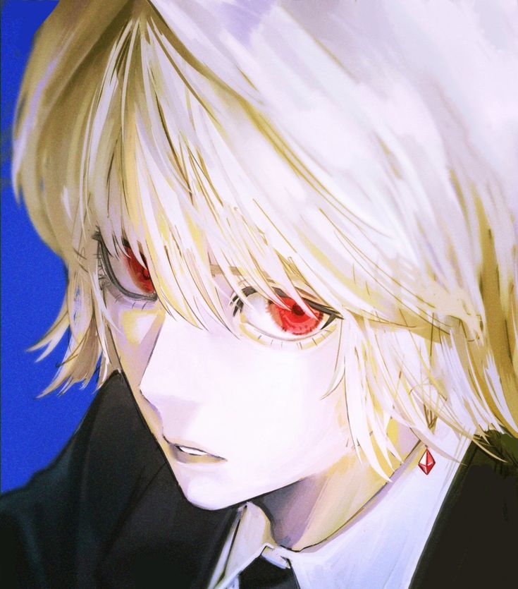 an anime character with blonde hair and red eyes