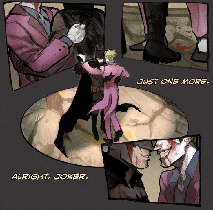 an image of a comic strip with the joker and catwoman in purple suits, one being