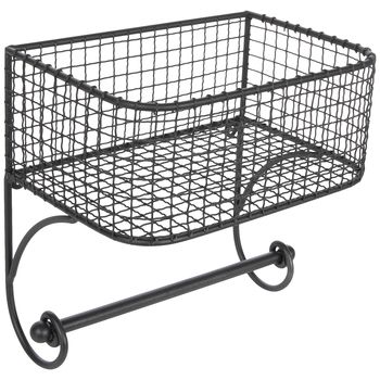 a metal wire basket with wheels on it