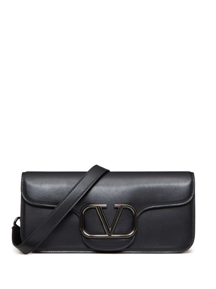 black calf leather VLogo Signature tonal design chain-link shoulder strap single flat top handle foldover top with magnetic fastening Mens Leather Bag, Watch Design, Valentino Garavani, Leather Crossbody Bag, Leather Crossbody, Top Handle, Calf Leather, Designer Shoes, Bags Handbags