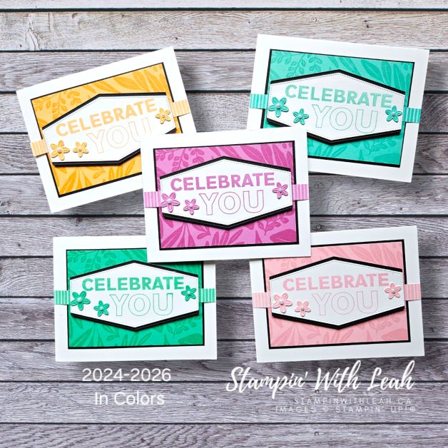 four cards with the words celebrate you on them, and three different colored envelopes