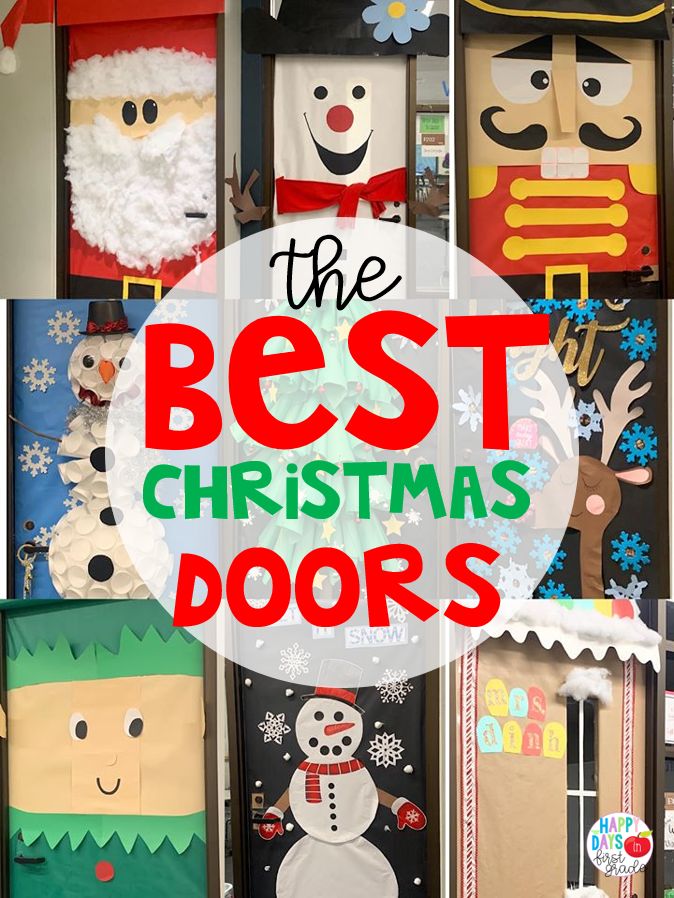 christmas door decorations with the words best christmas doors on it in front of a wall