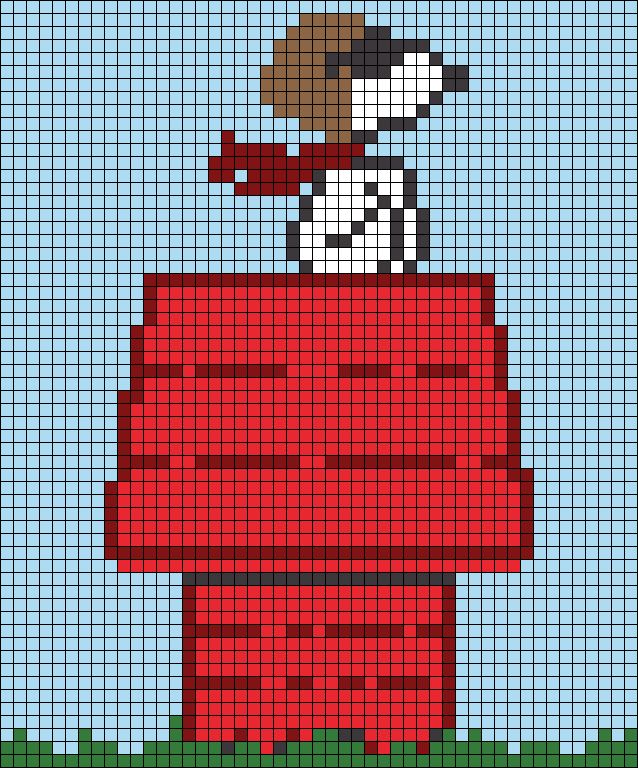 a cross stitch pattern with a dog sitting on top of a red object