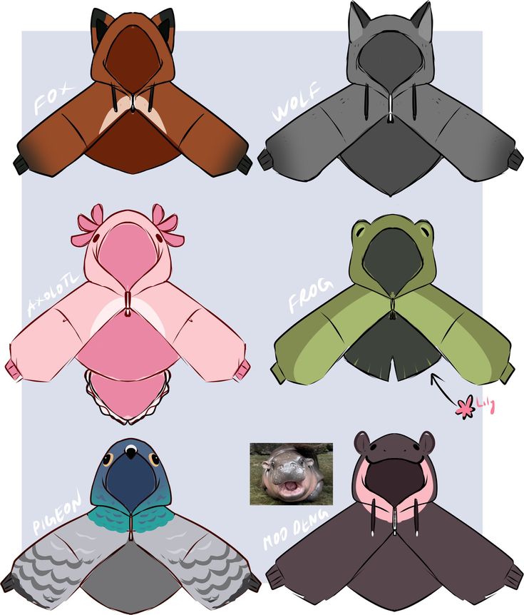 six different types of animal shaped hats with pictures of them on the front, back and side