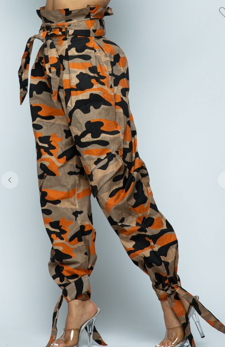 Orange Washed Camo Baggy Pants Runs Small Loosely Fitted Khaki Parachute Pants For Fall, Baggy Tapered Leg Parachute Pants For Fall, Fall Parachute Pants With Elastic Waistband And Tapered Leg, Fall Tapered Leg Parachute Pants With Elastic Waistband, Fall Camouflage Parachute Pants With Cargo Pockets, Fall Camouflage Cargo Parachute Pants, Khaki Harem Pants With Elastic Waistband For Fall, Camouflage Pants With Elastic Waistband For Streetwear, High-waisted Camouflage Pants For Fall