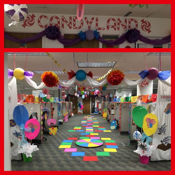 the hallway is decorated with balloons, streamers and streamers for children's birthdays