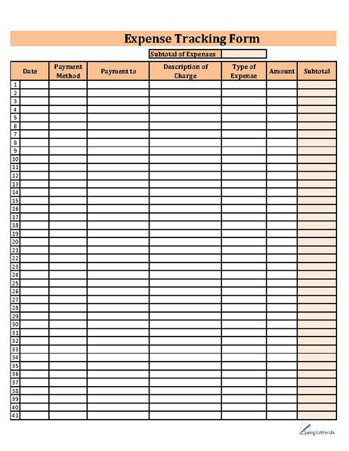 a printable spreadsheet with the words,'expense tracking form'in it