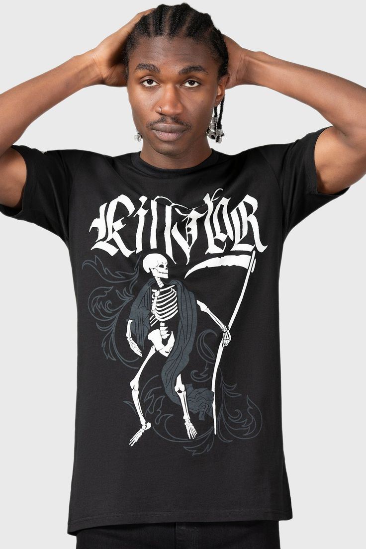 DANSE MACABRE.- Soft, stretch cotton.- Statement, custom skeleton print.- Short sleeves.- Fitted.- Unisex, so it's for everyone.With KILLSTAR branding, 95% Cotton 5% Elastane.Machine wash cold (30°C) / Do not bleach / Do not tumble dry / Iron at low temperature / Do not dry clean. Imported. Samara Dress, Killstar Dress, Skull Clothing, Skeleton Print, Leg Avenue, Opaque Tights, Graphic Tops, Alternative Outfits, Thigh Highs