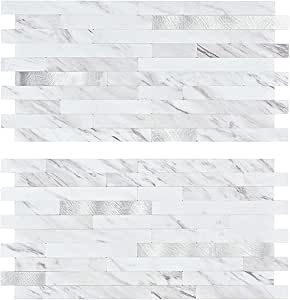 two white marble tiles are shown side by side in the same pattern as each other