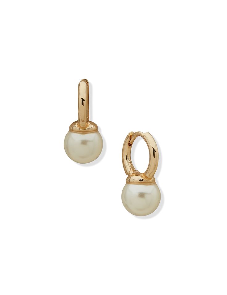 Anne Klein Gold Tone Hoop with Pearl Drop Earrings Elegant Small Hoop Clip-on Earrings, Elegant Small Hoop Earrings For Everyday Elegance, Elegant Small Hoop Huggie Earrings For Everyday Elegance, Elegant Small Hoop Huggie Earrings For Everyday, Trendy Pearl Charm Drop Earrings, Modern Pearl Drop Earrings For Everyday Elegance, Formal Teardrop Hoop Earrings With Pearl Charm, Elegant Teardrop Hoop Earrings With Pearl Charm, Elegant Hoop Earrings For Everyday Elegance