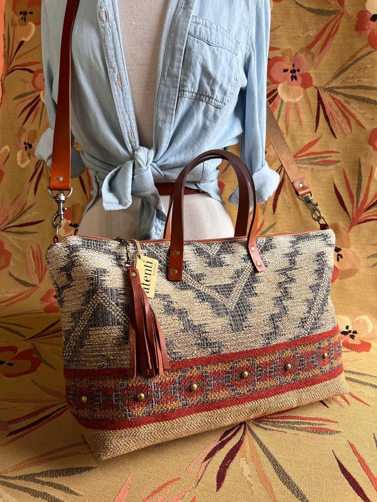 Atenti Buddy - Chapparal - Dream Weaver Yarns LLC Bohemian Woven Travel Bag, Woven Rectangular Satchel For Travel, Rectangular Woven Satchel For Travel, Natural Leather Trim Shoulder Bag For Travel, Travel Shoulder Bag With Leather Trim In Natural Color, Artisan Natural Shoulder Bag For Travel, Natural Leather Handles Satchel For Travel, Artisan Shoulder Bag With Braided Handles For Travel, Natural Shoulder Bag With Leather Trim For Travel