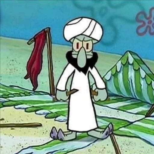 a cartoon character is standing in the desert