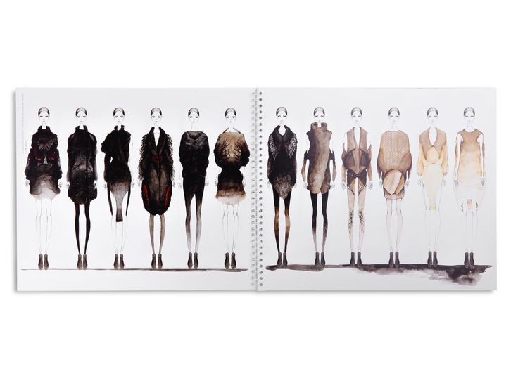 an open book with multiple images of mannequins