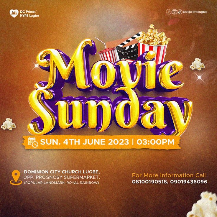 the movie sunday flyer is shown with popcorn