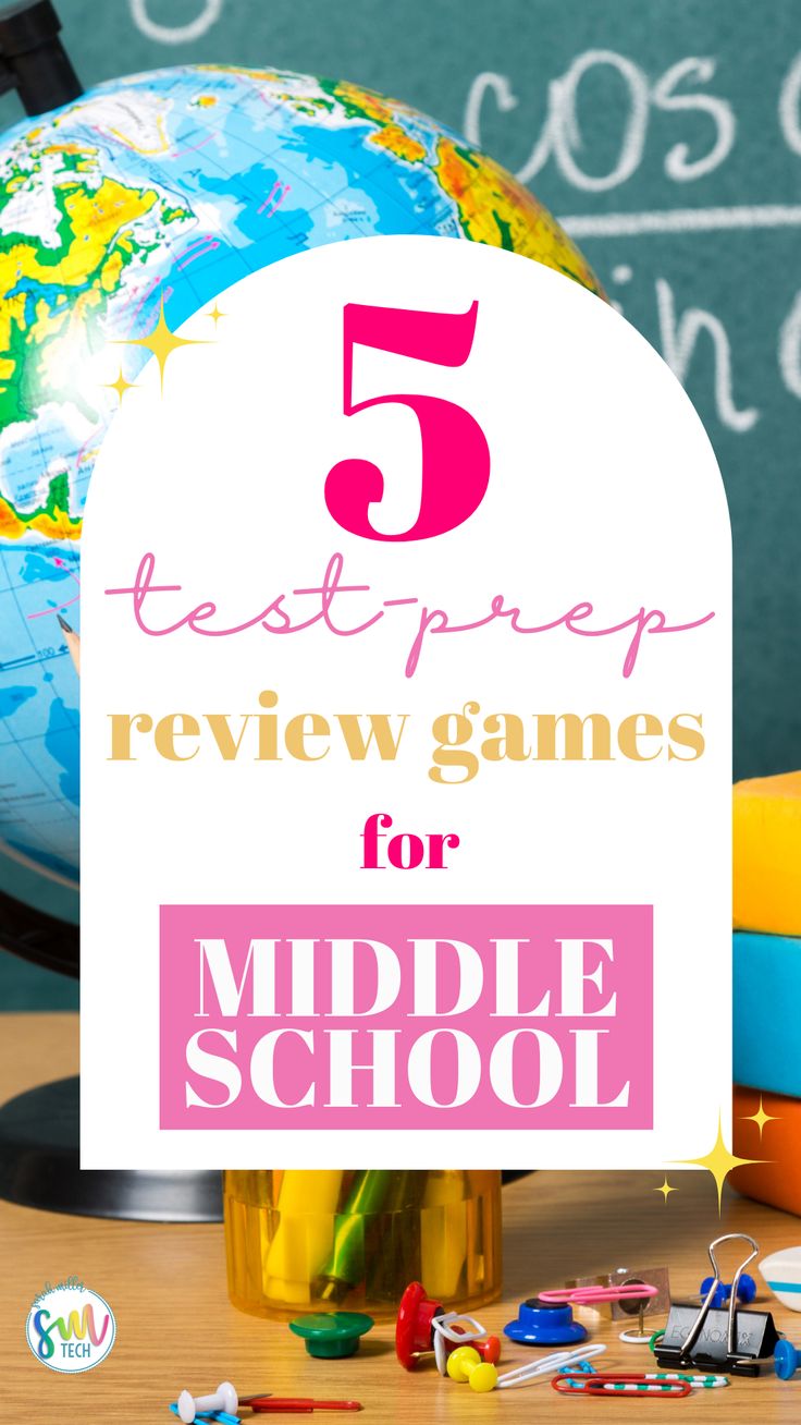 a globe with the words 5 test prep review games for middle school