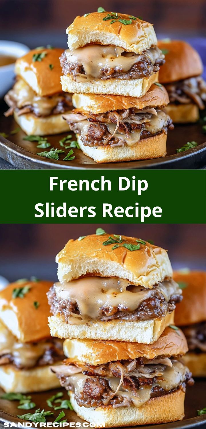 french dip sliders stacked on top of each other