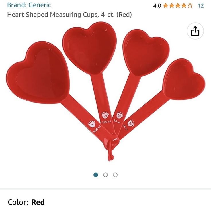 four heart shaped measuring cups are shown on the website for $ 2 99 per cup