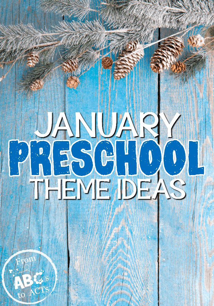 a blue wooden background with pine cones and the words january preschool theme ideas