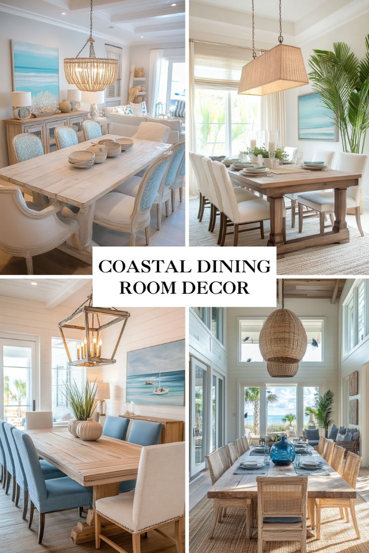 coastal dining room decor with blue and white accents