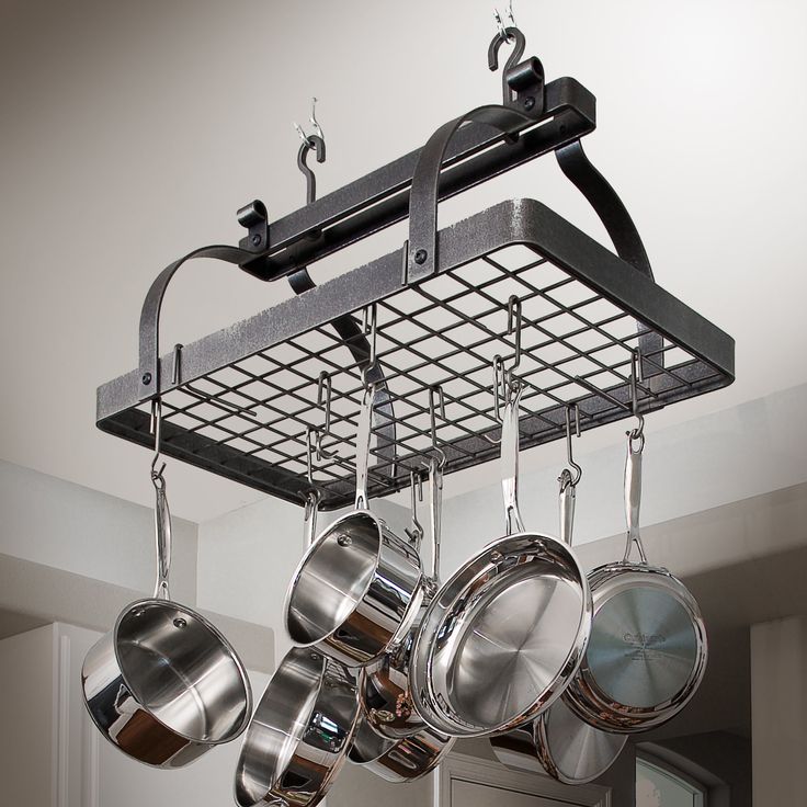 Classic Rectangle Ceiling Pot Rack w/ 12 Hooks - Enclume Design Products Pantry Drawers, Pot Racks, Pot Rack Hanging, Pan Rack, Pantry Shelving, Pantry Shelf, Small Cabinet, Kitchen Pot, Rack Design