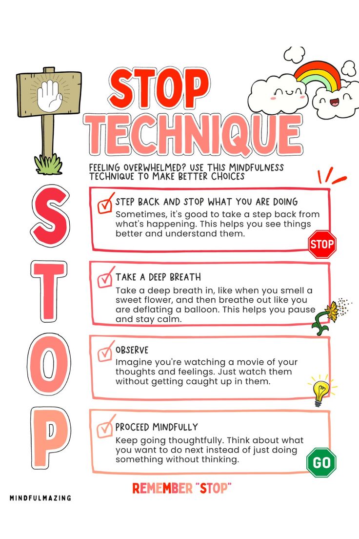 This STOP Technique Worksheet for kids is a wonderful mindfulness exercise to help kids stay calm and feel better. The Stop Mindfulness Technique Activity is a hit with kids and adults alike. Don't miss out on this gorgeous STOP Technique for Kids Poster. (Two color versions included) Impulsive Behaviors Worksheet, Mindfulness Exercises For Kids, Calming Exercises For Kids, Grounding Technique Activities For Kids, De Escalation Techniques For Kids, Calming Activities For Adults, Cbt Activities For Teens, Dbt For Kids, Therapy Interventions For Kids