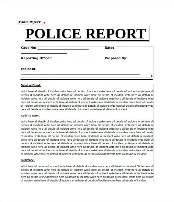 a police report form that is intended to be used as a template for an incident report