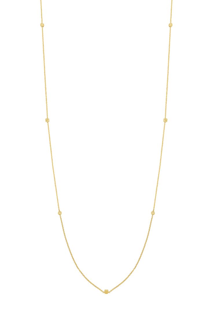 Swirly and square beads lend geometric charm to this handcrafted chain necklace of gleaming 14-karat gold. 17 1/2" length 14k gold Made in Italy Modern Yellow Gold Diamond Necklace With Delicate Chain, 14k Yellow Gold Station Necklace With Adjustable Chain, 14k Yellow Gold Station Necklace With Satellite Chain, Elegant 14k Gold Station Necklace With Cable Chain, 14k Yellow Gold Station Necklace With Delicate Chain, Fine Jewelry Station Necklace With Cable Chain, Elegant Yellow Gold Cable Chain Station Necklace, Yellow Gold 14k Minimalist Station Necklace, Minimalist 14k Yellow Gold Station Necklace